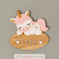 Plaque de porte en bois personnalisable Licorne - Vintiun
