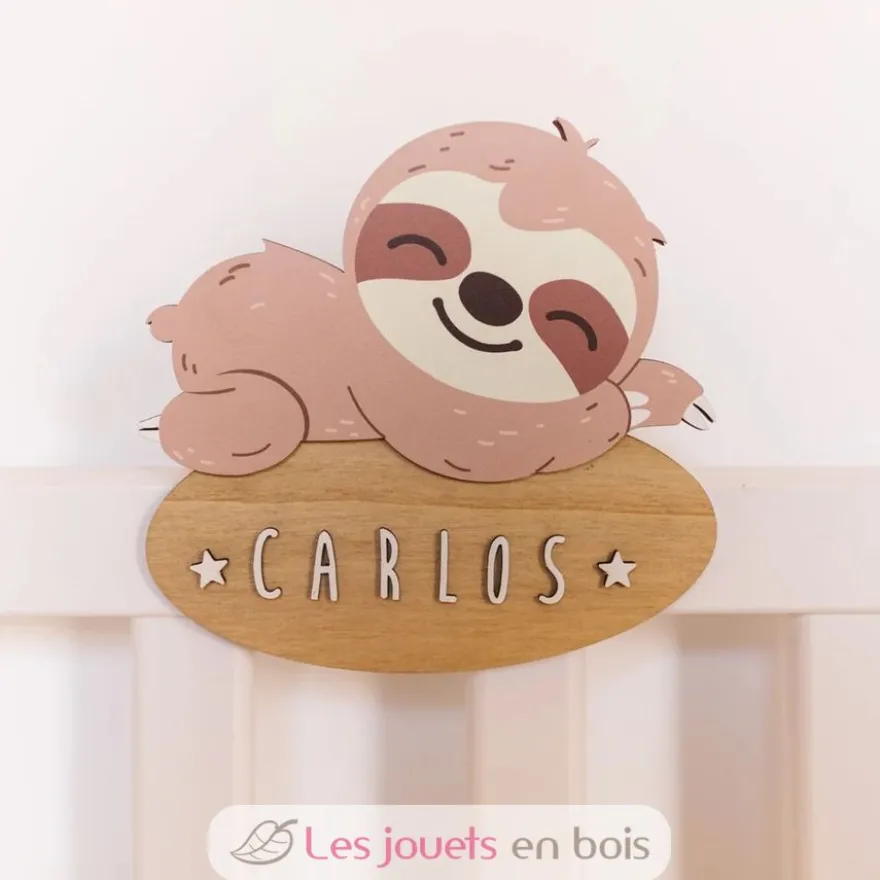 Plaque de porte en bois personnalisable Paresseux - Vintiun