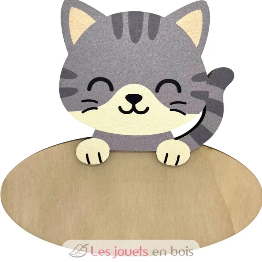 Plaque de porte en bois personnalisable Chat - Vintiun