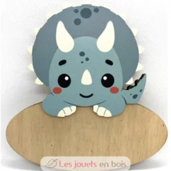 Plaque de porte en bois personnalisable Tricératops - Vintiun