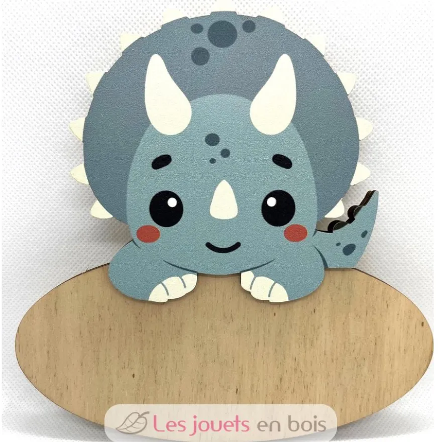 Plaque de porte en bois personnalisable Tricératops - Vintiun