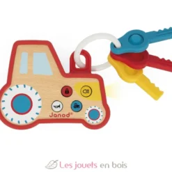Porte-clés tracteur sonore et lumineux - Bois et silicone - Janod