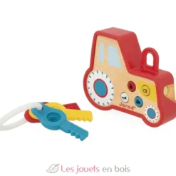 Porte-clés tracteur sonore et lumineux - Bois et silicone - Janod