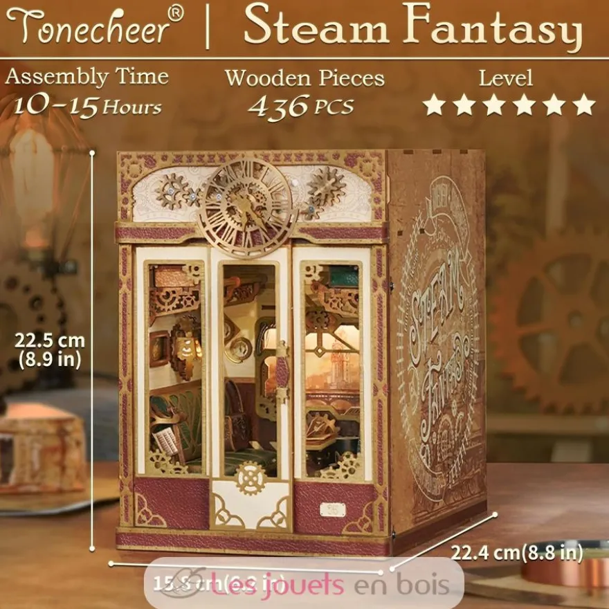 Puzzle 3D Fantaisie vapeur en bois - Book Nook - Tonecheer
