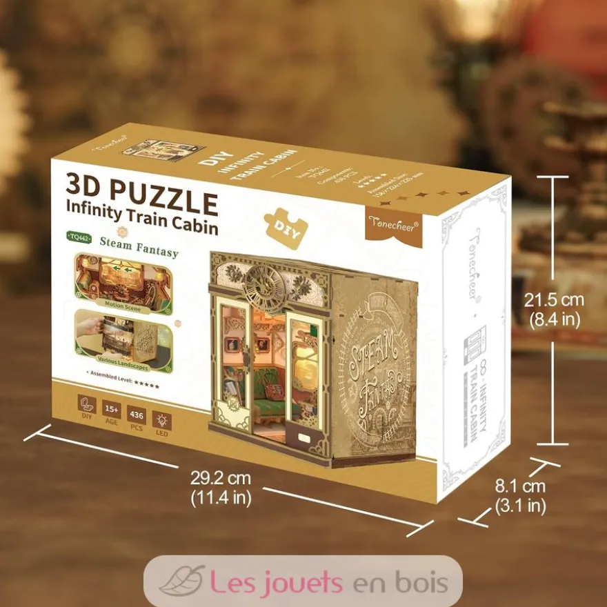 Puzzle 3D Fantaisie vapeur en bois - Book Nook - Tonecheer