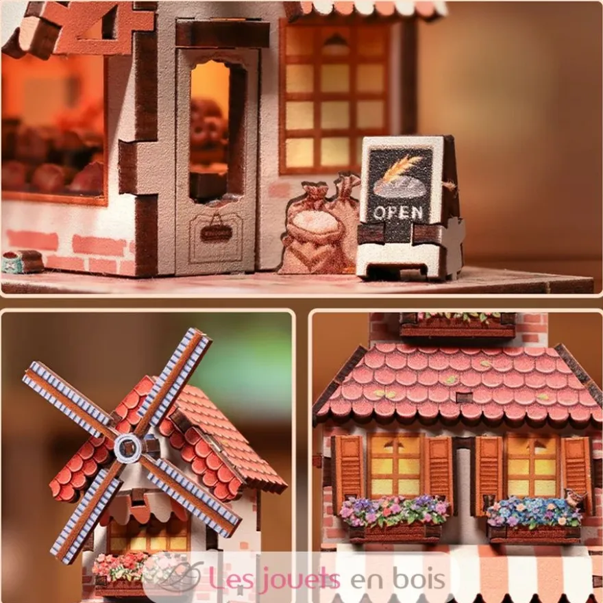 Puzzle 3D La boulangerie du moulin en bois - Mini Book Nook - Cartartem