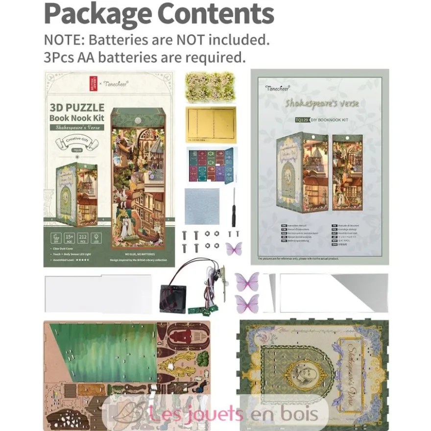 Puzzle 3D Les vers de Shakespeare en bois - Book Nook - Tonecheer