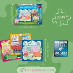 Puzzle Peppa Pig La famille d'abord 3x49 pcs - Puzzle enfant - Dès 5 ans - Ravensburger