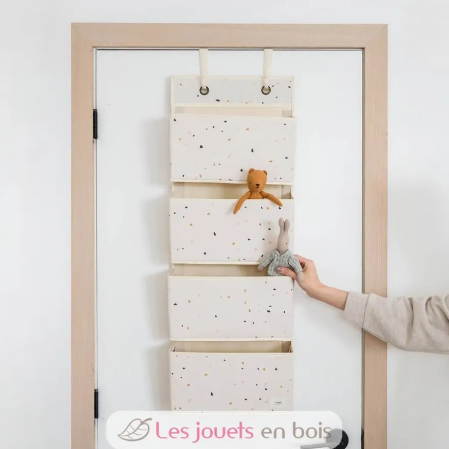 Rangement mural en tissu recyclé terrazzo crème - 3 Sprouts