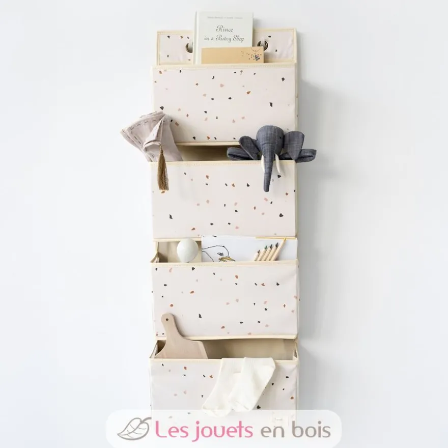Rangement mural en tissu recyclé terrazzo crème - 3 Sprouts