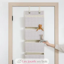 Rangement mural en tissu recyclé vichy beige - 3 Sprouts