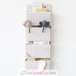 Rangement mural en tissu recyclé vichy beige - 3 Sprouts