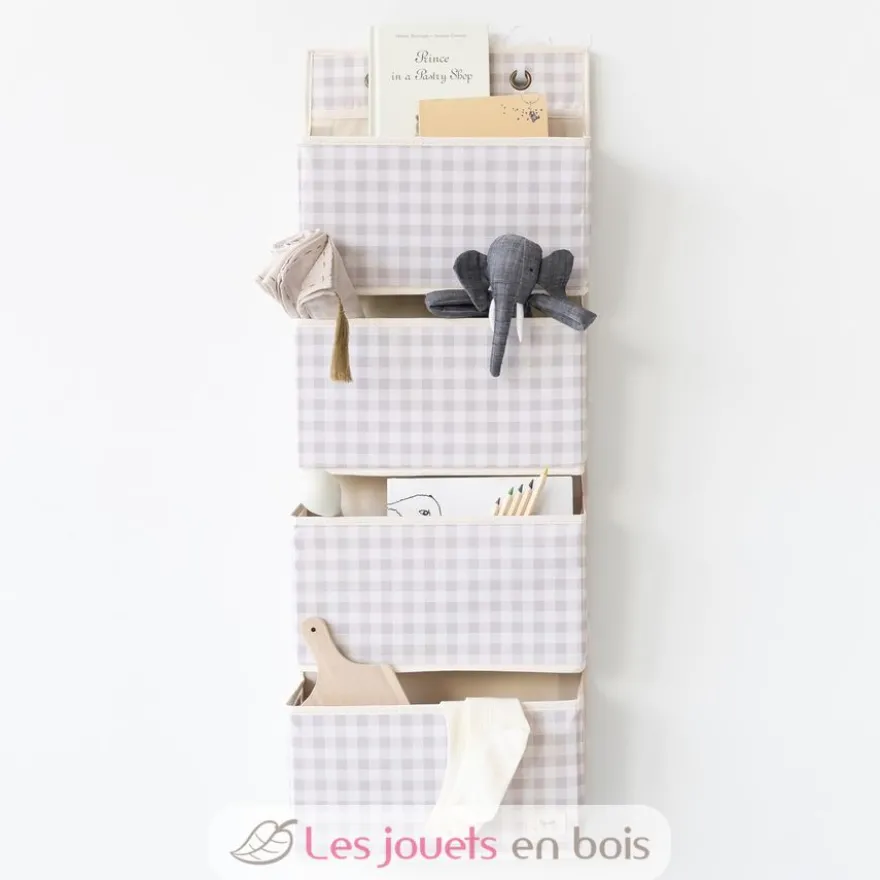 Rangement mural en tissu recyclé vichy beige - 3 Sprouts