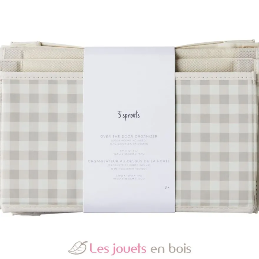 Rangement mural en tissu recyclé vichy beige - 3 Sprouts