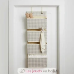 Rangement mural en tissu recyclé vichy beige - 3 Sprouts