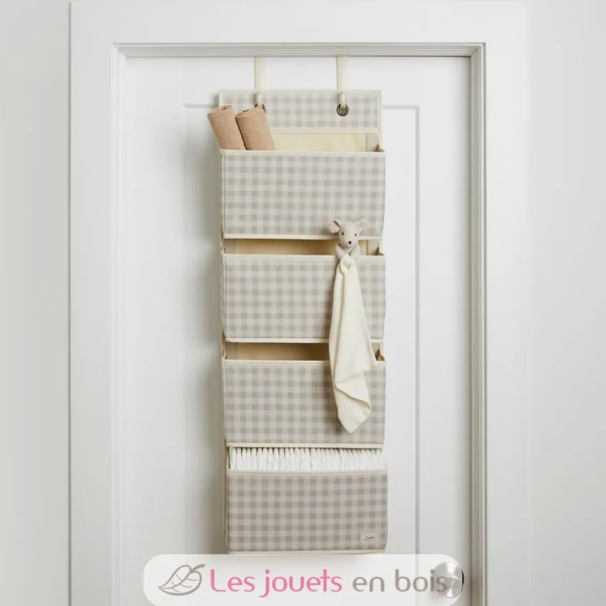 Rangement mural en tissu recyclé vichy beige - 3 Sprouts
