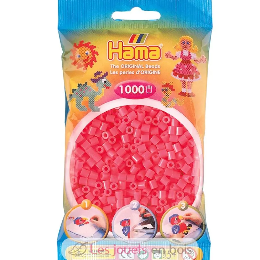 Sachet 1000 perles plastique Midi Rouge fluo - Hama