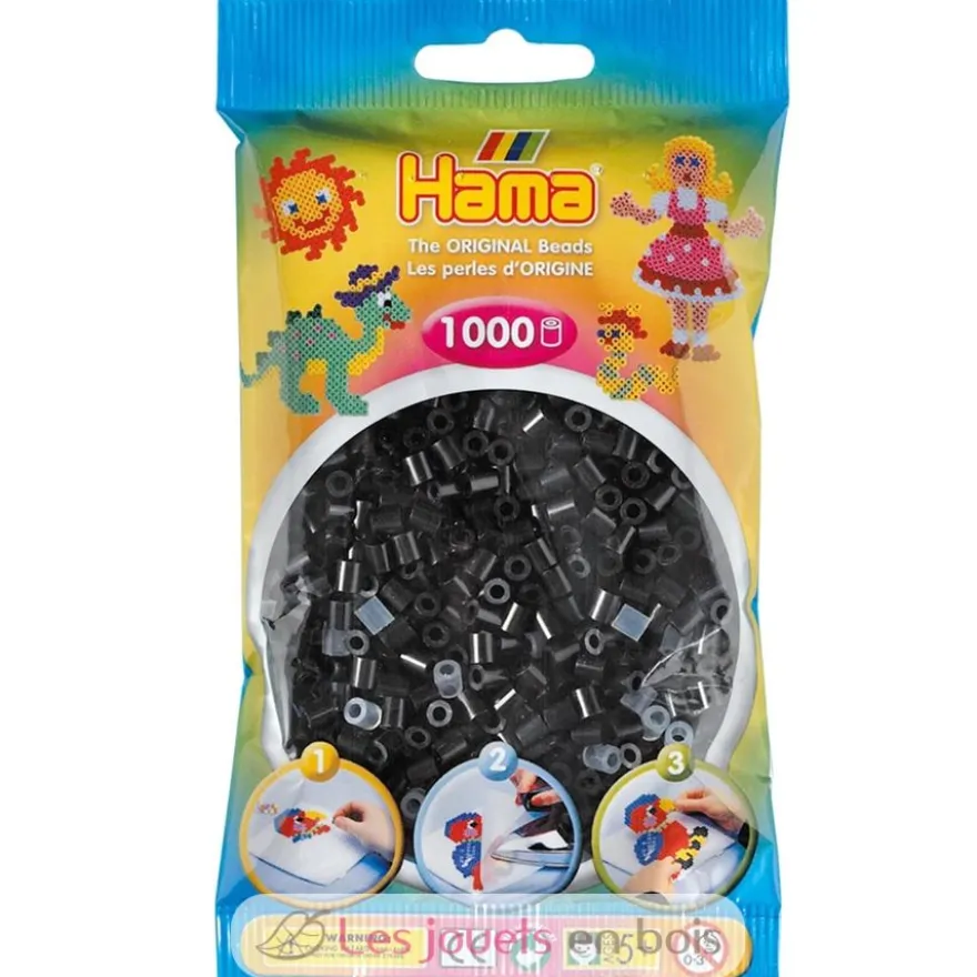 Sachet 1000 perles plastique Midi noir - Hama