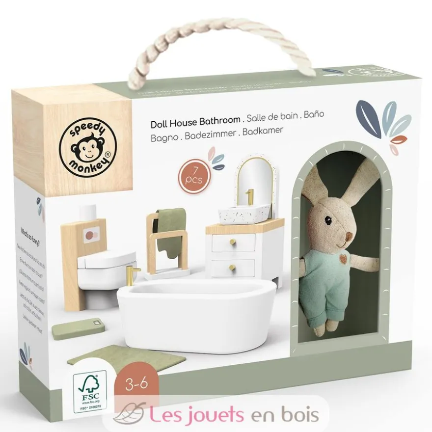 Salle de bain de la maison de poupée lapin - Speedy Monkey