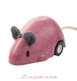 Souris à rétro-friction rose - Plan Toys