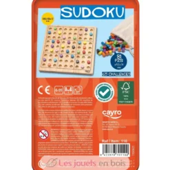 Sudoku en bois livré en boite métal - Jeu de voyage - Cayro