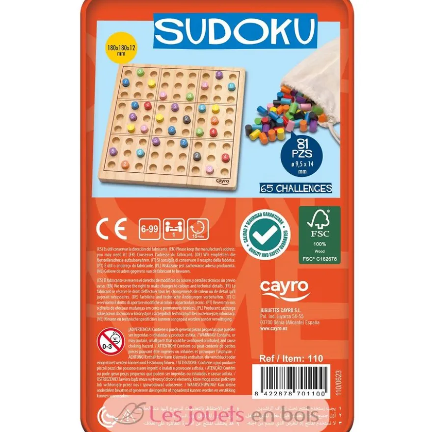 Sudoku en bois livré en boite métal - Jeu de voyage - Cayro