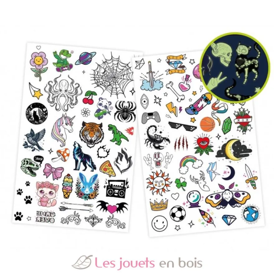75 Tattoos lavables phosphorescents - Buki France
