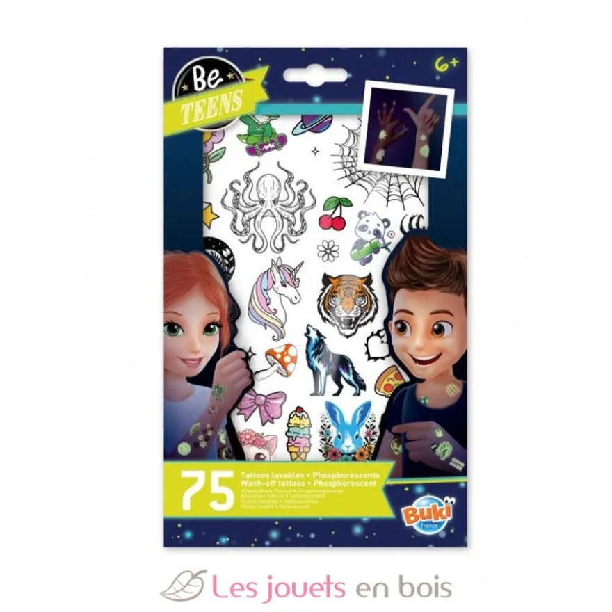 75 Tattoos lavables phosphorescents - Buki France