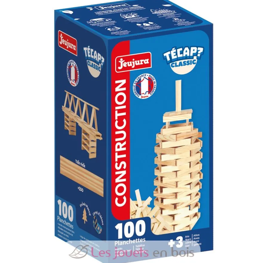 Tecap Classic 100 pièces - Planchettes de construction en bois - Jeujura