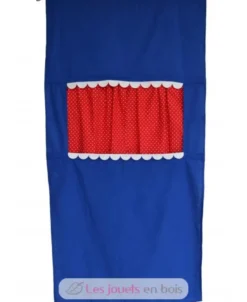 Théâtre de porte en tissu bleu avec rideaux rouges à pois blancs - Mù