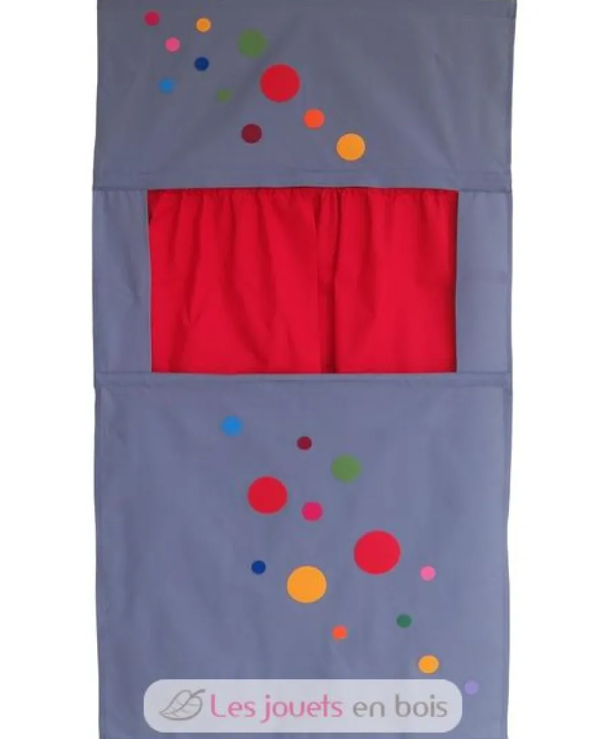 Théâtre de porte en tissu gris avec rideaux rouges - Mù