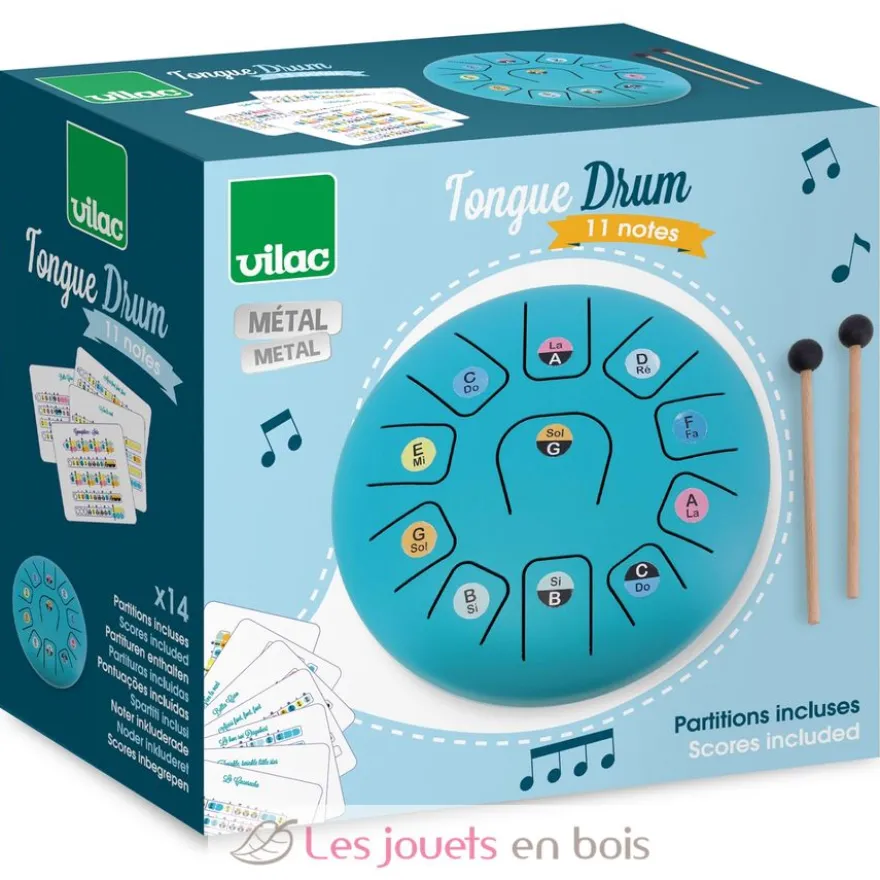 Tongue Drum en métal 11 notes bleu - Vilac