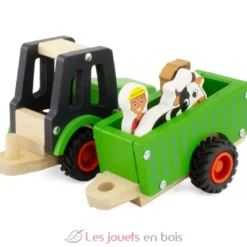 Tracteur et remorque en bois vert - Ulysse