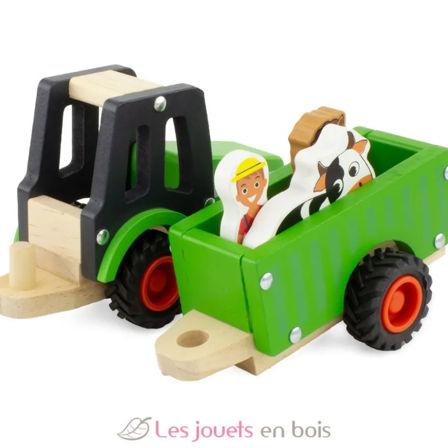 Tracteur et remorque en bois vert - Ulysse