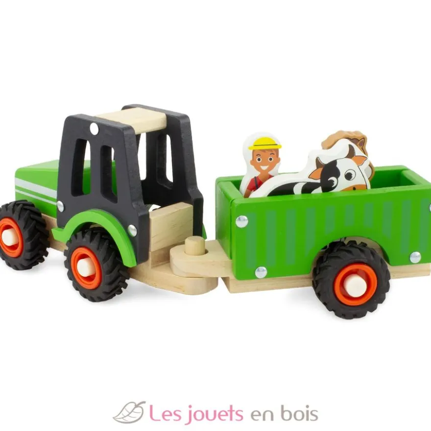 Tracteur et remorque en bois vert - Ulysse