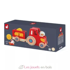 Tracteur rouge en bois à tirer - Janod