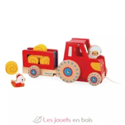 Tracteur rouge en bois à tirer - Janod