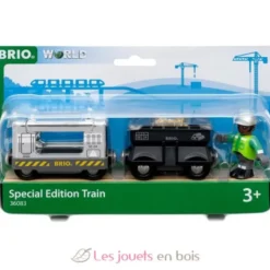 Train chargé d'or locomotive argentée et wagon noir BRIO
