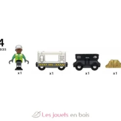 Train chargé d'or locomotive argentée et wagon noir BRIO