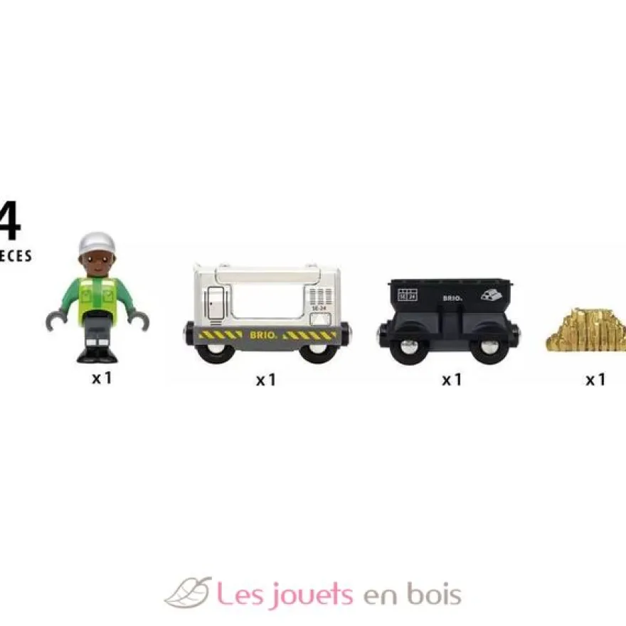 Train chargé d'or locomotive argentée et wagon noir BRIO