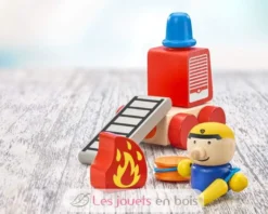 Véhicule de pompiers en bois, velcro 7 pcs - Selecta